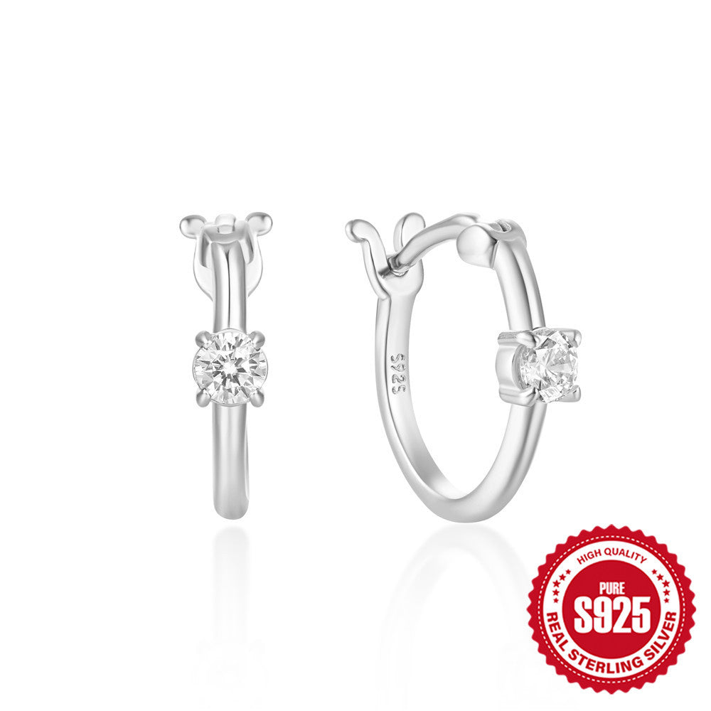 S925Sterling Silver Four-Prong Inlaid Diamond Hoop Earrings Hot-Selling Creative Inlaid Zircon Fashion Earrings