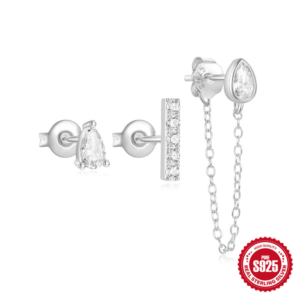 S925Sterling Silver Inlaid Diamond Star Moon Horse Eye Stud Earrings Hoop Earrings Hot-Selling Trendy Earrings Set