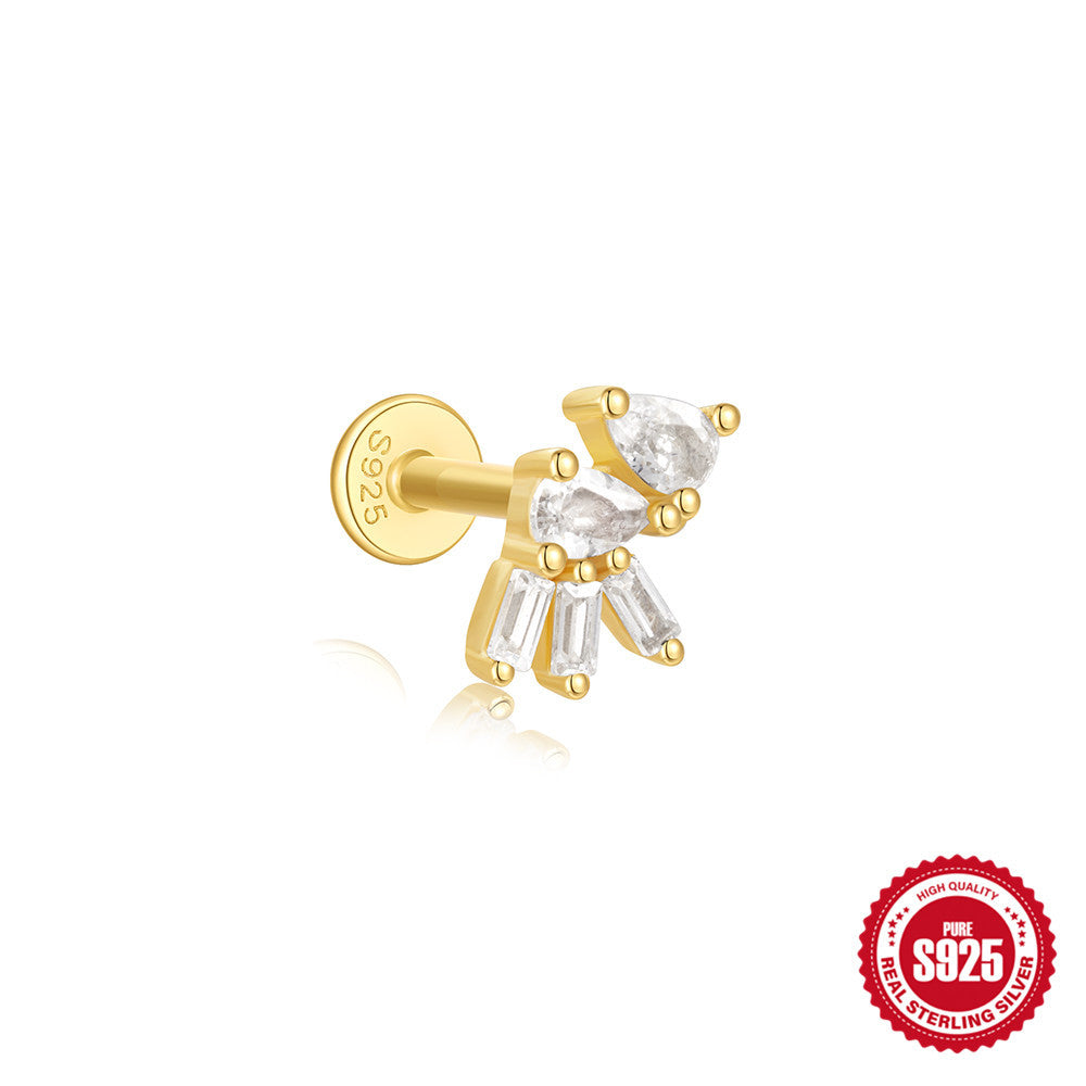 925Sterling Silver Tassel Water Drop Zircon Cartilage Piercing Flat Spiral Piercing Earrings Hot Selling Ear Bone Studs