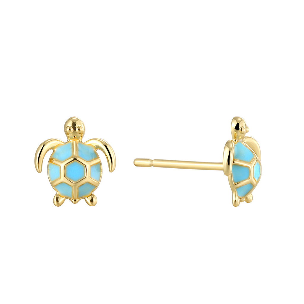 E0744 Jewelry Cute Earrings for Women Simple Gold-Plated Blue Resin Turtle Design Earrings