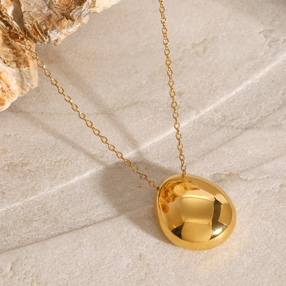 2H Stainless Steel Simple Round Pendant Necklace Commuter Choker Autumn Winter Versatile Accessory