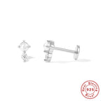 S925Sterling Silver Diamond-Encrusted Devil's Eye Flat Head Threaded Piercing Cartilage Earrings Snake Smiley Face Ear Bone Studs for Women