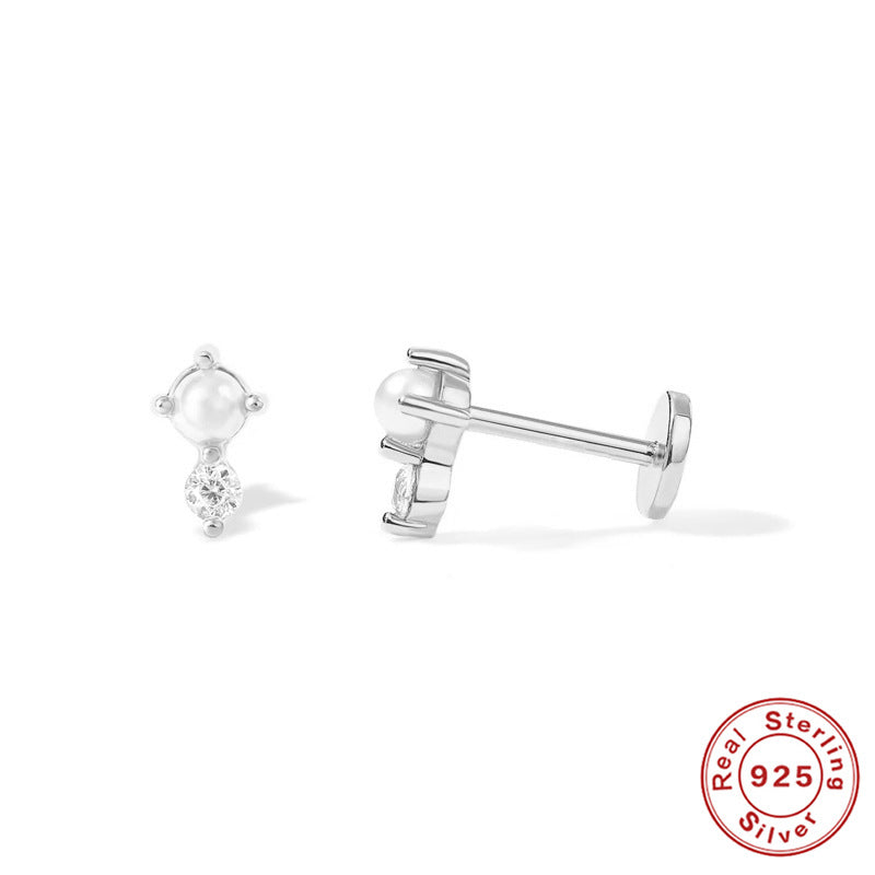 S925Sterling Silver Diamond-Encrusted Devil's Eye Flat Head Threaded Piercing Cartilage Earrings Snake Smiley Face Ear Bone Studs for Women