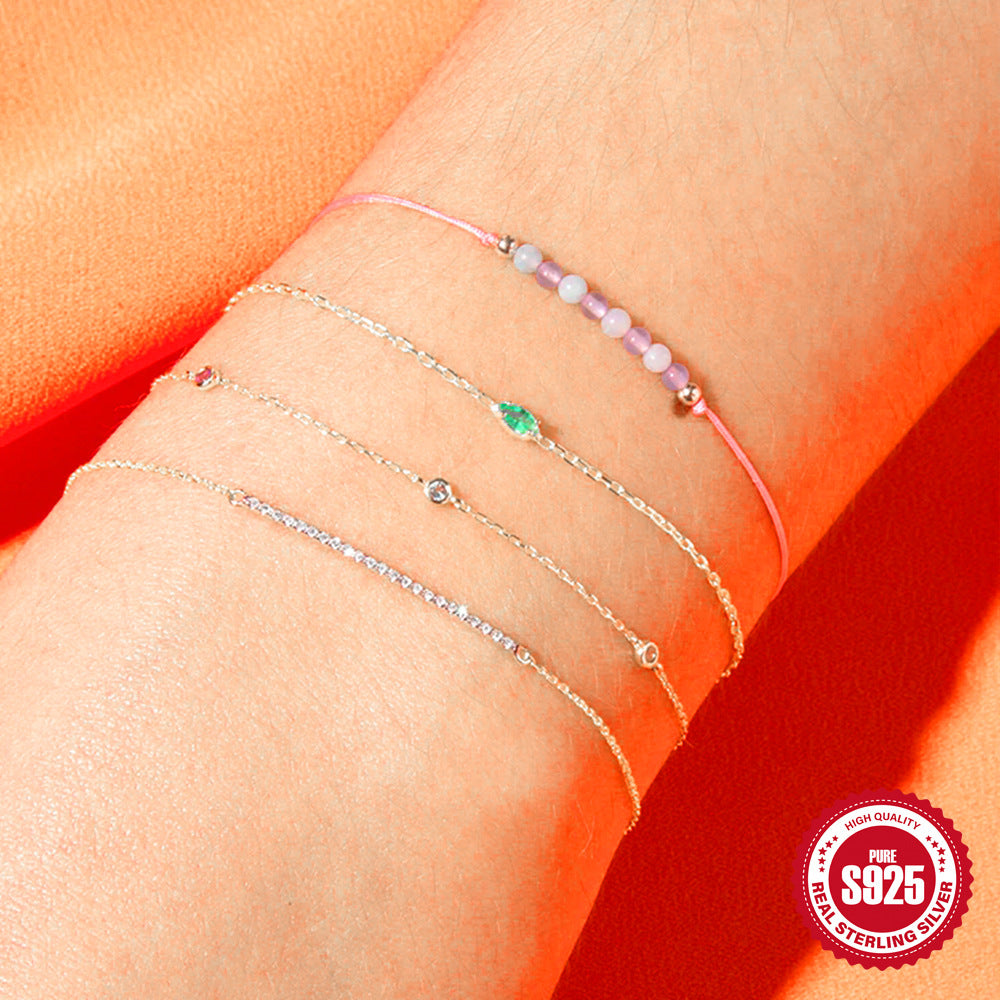 S925 Sterling Silver Green Zircon Bracelet Four Claw