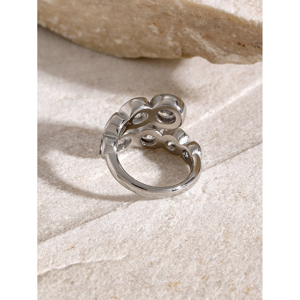 Original Style！！18k Gold Stainless Steel/Irregular Round Zircon Open Ring