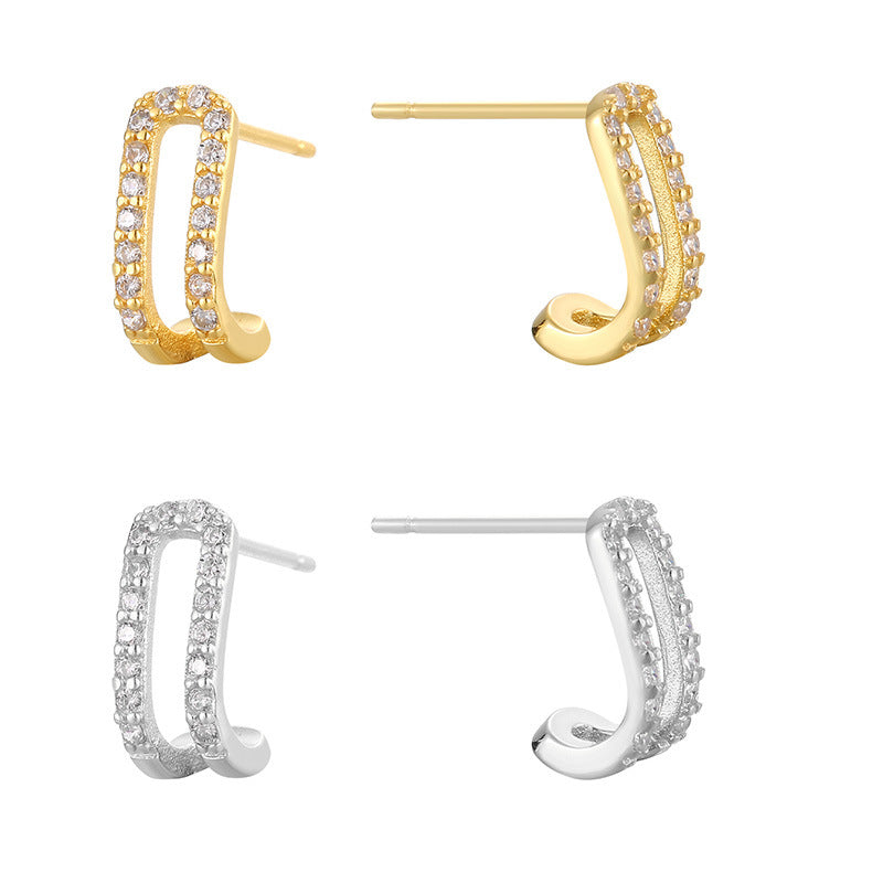 SE0173S925All-over Sterling Silver New Sweet Earrings Fashion Double-layer Half-circle Earrings for Women
