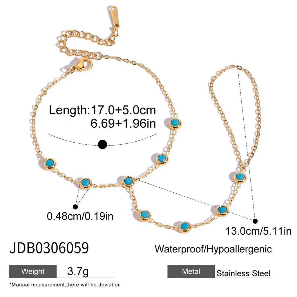 2H Blue Turquoise Necklace Accessories Female Natural Stone Ring Stainless Steel Jewelry Female