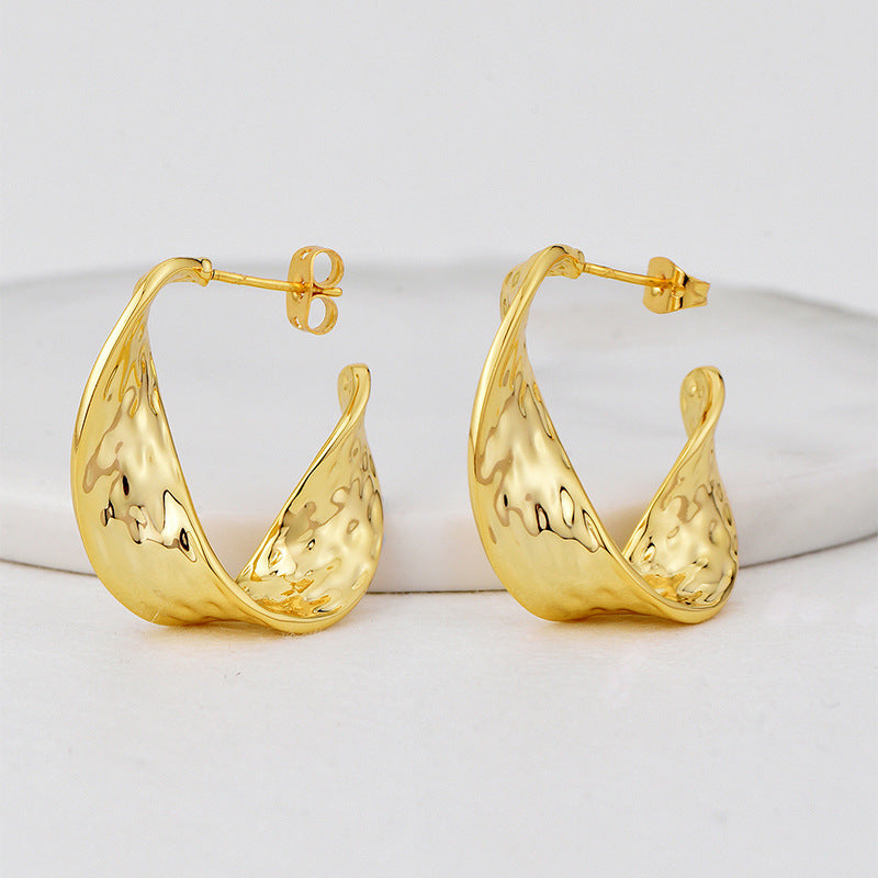 E0694 Fashion Design Earrings for Women Brass Gold-Plated Irregular Rotating Pattern Earrings