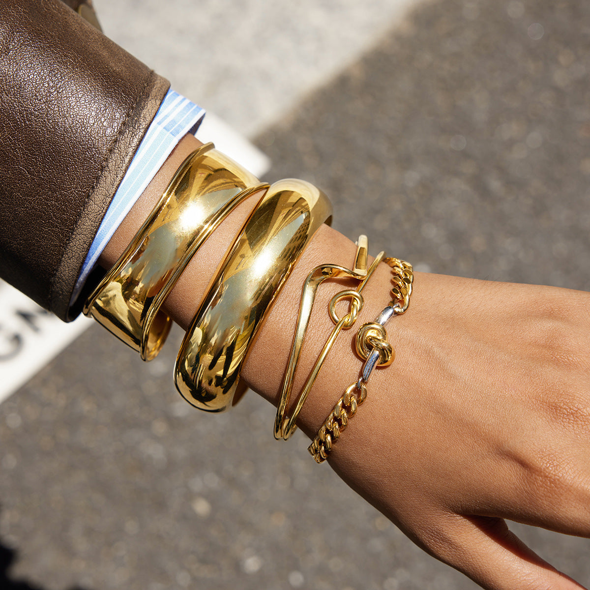 18k Gold Open Bracelet Jewelry Non-Fading Stainless Steel Accessories