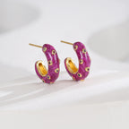 Gold-Plated Brass Geometric C-Shaped CZ Stud Earrings featuring cubic zirconia detailing