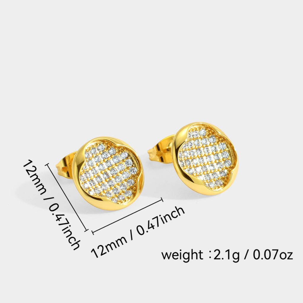 S925Silver Needle Fashion Micro Inlaid Four-Leaf Clover Earrings Simple Round Stud Earrings Jewelry