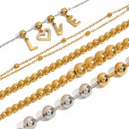 Stainless Steel Beaded Bracelet Color Block Letter Metal Chain Jewelry