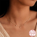 S925 Sterling Silver Octagonal Star Necklace With Diamonds And Pearl