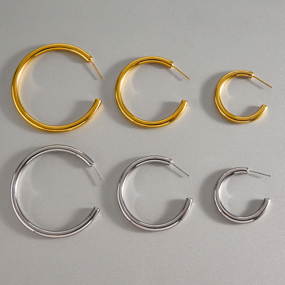 Classic C Hoop Earrings Versatile Ear Hoops Stainless Steel Jewelry Ear Accessories