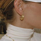 2H Hammered Hollow Design C Round Chubby Earrings Stud Stainless Steel Ear Jewelry