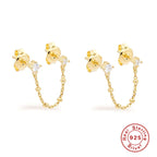 S925Pure Silver Wind Tassel Ear Thread Chain Style Single Diamond Pearl Earrings Stud Hot Selling Wind Ear Jewelry