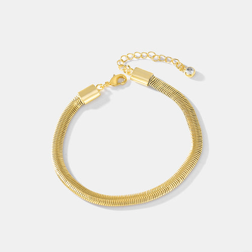 18K Gold-Plated Brass Snake Herringbone Chain Bracelet with snake design details
