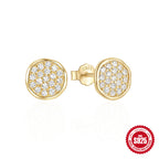 New925Pure Silver Classic Simple Round Shape C Stud Earrings with Inlaid Diamonds, Minimalist Design Sense, Korean and Japanese Style