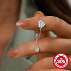 New925Sterling Silver Heart Butterfly Inlaid Diamond Ring for Women Hot Sale Trendy Adjustable Open Chain Ring