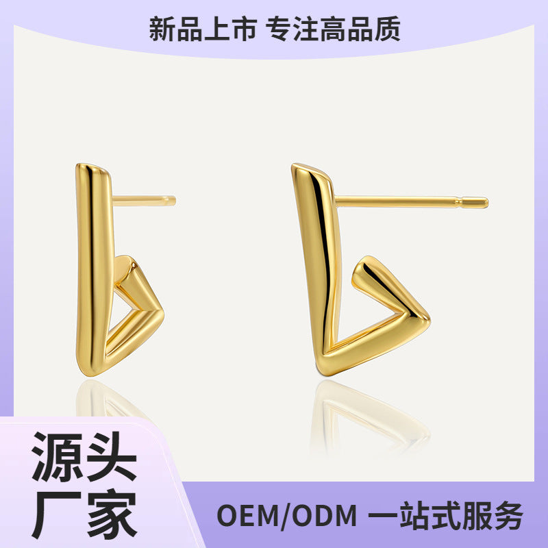 E0679 Minimalist Irregular Design Open Triangle Earrings for Women Copper Gold Plated Smooth Surface Ear Jewelry