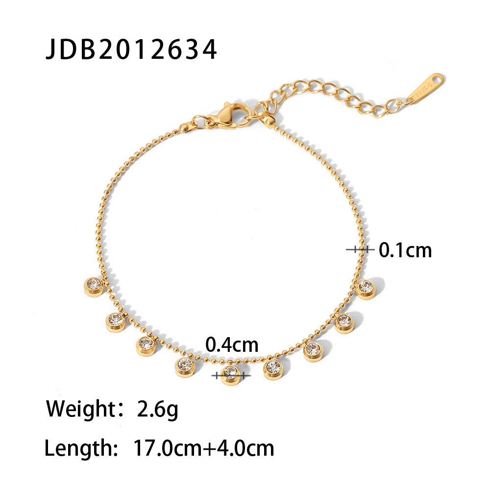 French Style New Diamond-Studded Tassel Necklace Fashion Versatile Necklace White Zircon Stainless Steel Necklace for Women