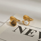 Stainless Steel Water Drop Pearl Ring Tiger Eye Stone ring