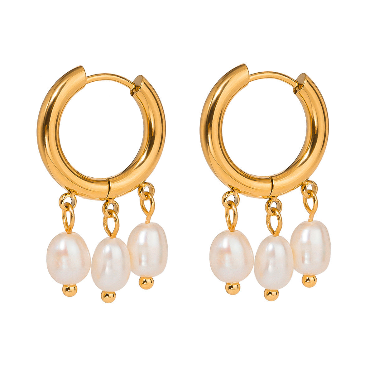 2H Stainless Steel Pearl Earrings Jewelry Studs gold Hoop Earrings