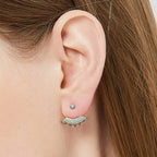 E0317 Bohemian Style Front and Back Split Earrings Geometric Hollow Fan-Shaped Blue Turquoise Earrings for Women