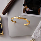 Zircon Bracelet for Women, Non-Fading Open Bangle, Stainless Steel Jewelry