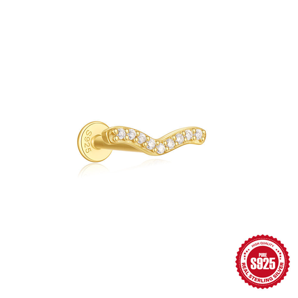 925Sterling Silver Tassel Water Drop Zircon Cartilage Piercing Flat Spiral Piercing Earrings Hot Selling Ear Bone Studs