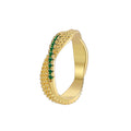 Gold-Plated Brass Asymmetric Green CZ Ring styled for independent jewelry boutiques