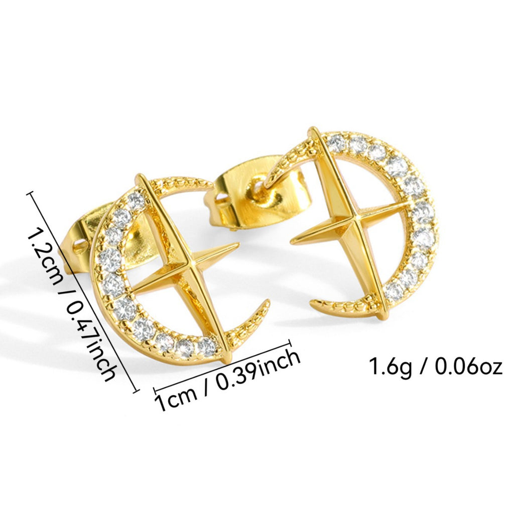 E0109 Fashionable High-End Design Star and Moon Zircon Stud Earrings for Women Trendy Cool Plated18K Gold Earrings