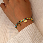 B0253 Bohemian Ocean Conch Copper Plated14k Gold Beaded Turquoise Bracelet