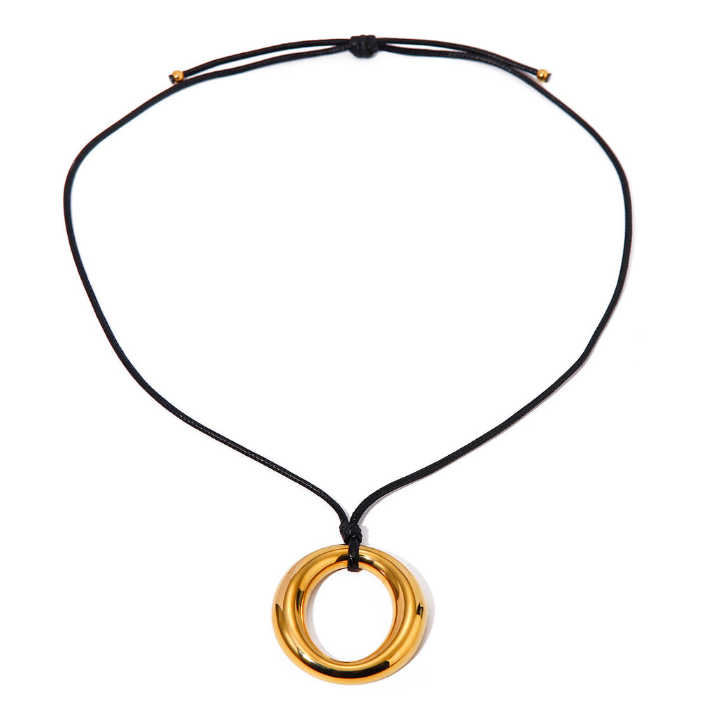 2H2025New Summer18k Gold Stainless Steel Wax Rope Necklace Minimalist Style Round Hollow Necklace