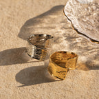 2H18K Gold-Plated Adjustable Stainless Steel Ring Wrinkle Fashion Jewelry Hand Ring Women's Versatile Ring