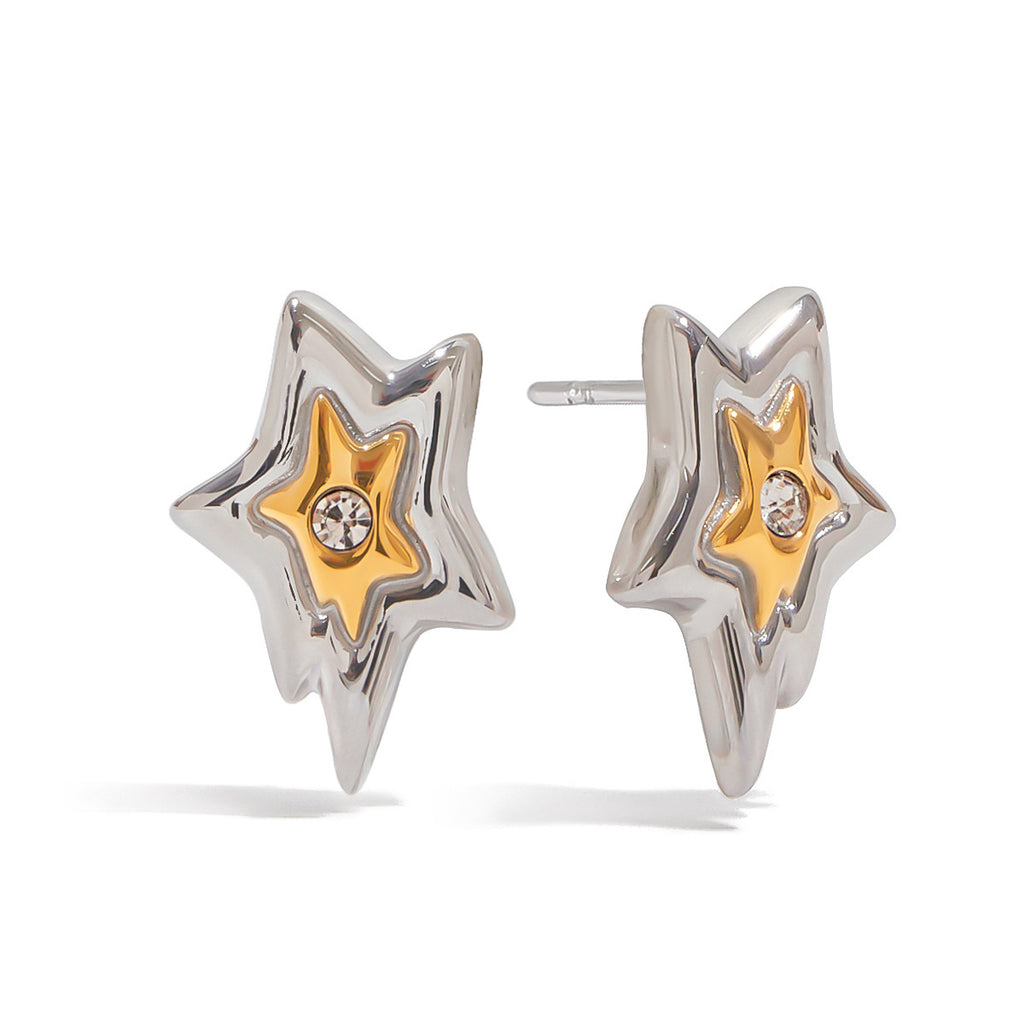 2H Original Stainless Steel Five-Pointed Star Earrings Design Sense Ear Jewelry for Women