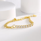 B0136 Daily Hip-Hop Style Fashion Bracelet for Women Copper Plated with Real Gold Asymmetric Zircon Chain