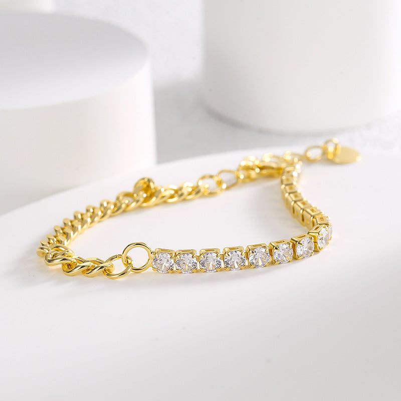 B0136 Daily Hip-Hop Style Fashion Bracelet for Women Copper Plated with Real Gold Asymmetric Zircon Chain