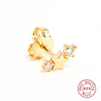 S925Sterling Silver Five-Pointed Star Zodiac Birthstone Inlaid Diamond Stud Earrings Creative Earrings Jewelry