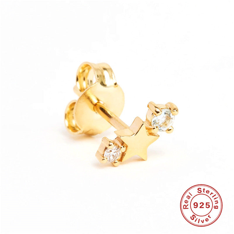 S925Sterling Silver Five-Pointed Star Zodiac Birthstone Inlaid Diamond Stud Earrings Creative Earrings Jewelry