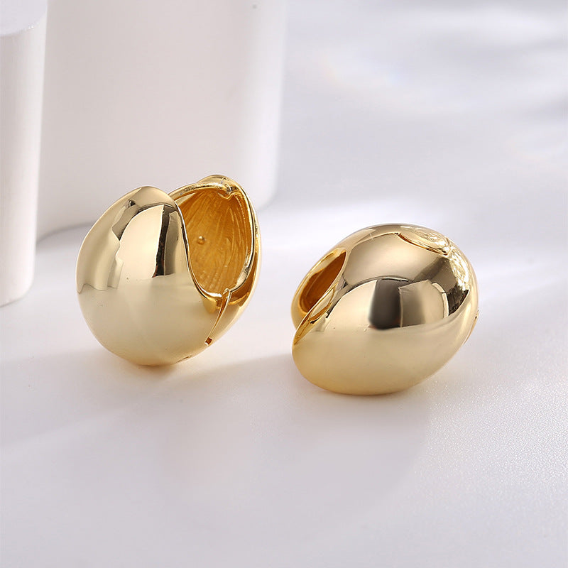 E0622 Creative Fashion Simple Round Ball Earrings for Women Copper Plated Real Gold Smooth Minimalist Style Ear Jewelry