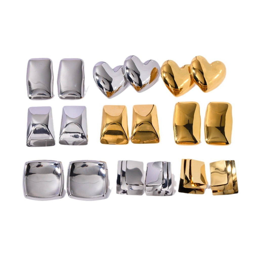 2H Trendy Simple Retro New Style18K Gold Rectangular Earrings for Women Trendy Minimalist Style Jewelry