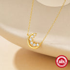 Crescent Moon Diamond Studded Layered Collarbone Necklace S925 Silver