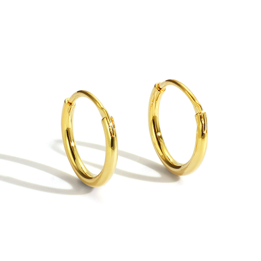 Copper Gold-Plated Round Face Plain Hoop Earrings for Women Simple Minimalist Style Jewelry