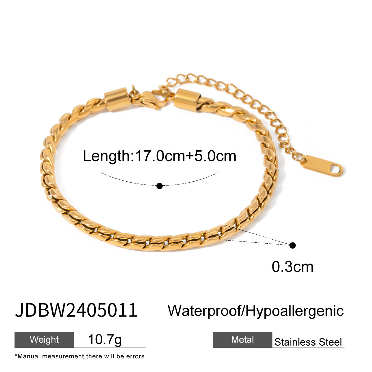 18K Gold Stainless Steel/3Mm Type A S Chain Necklace Beach Summer Fashion Simple Exquisite Bracelet