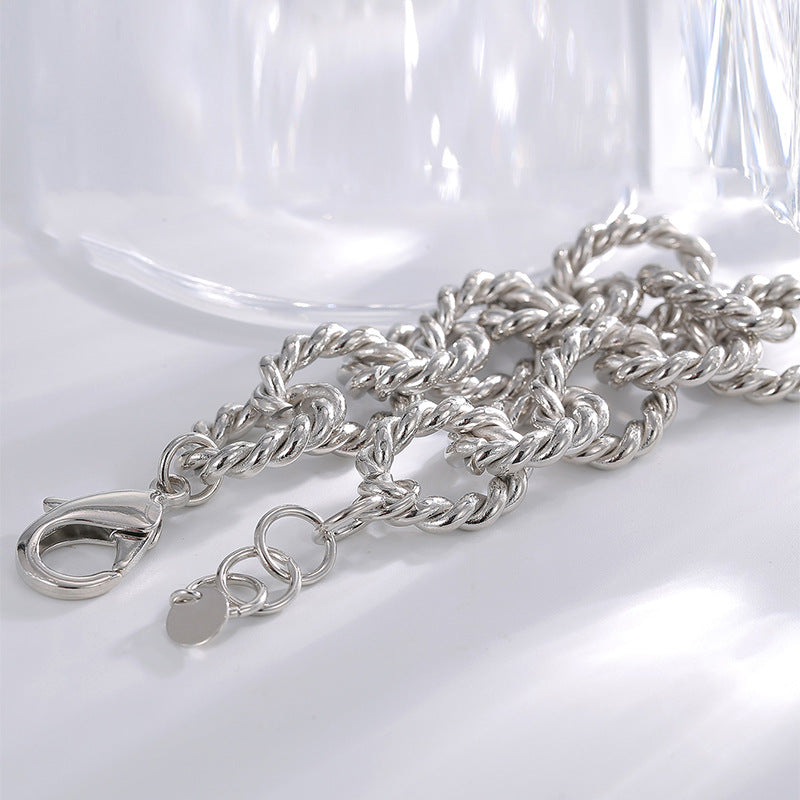B0189 Chain Braided Bracelet For Women Silver Hip Hop Punk Retro
