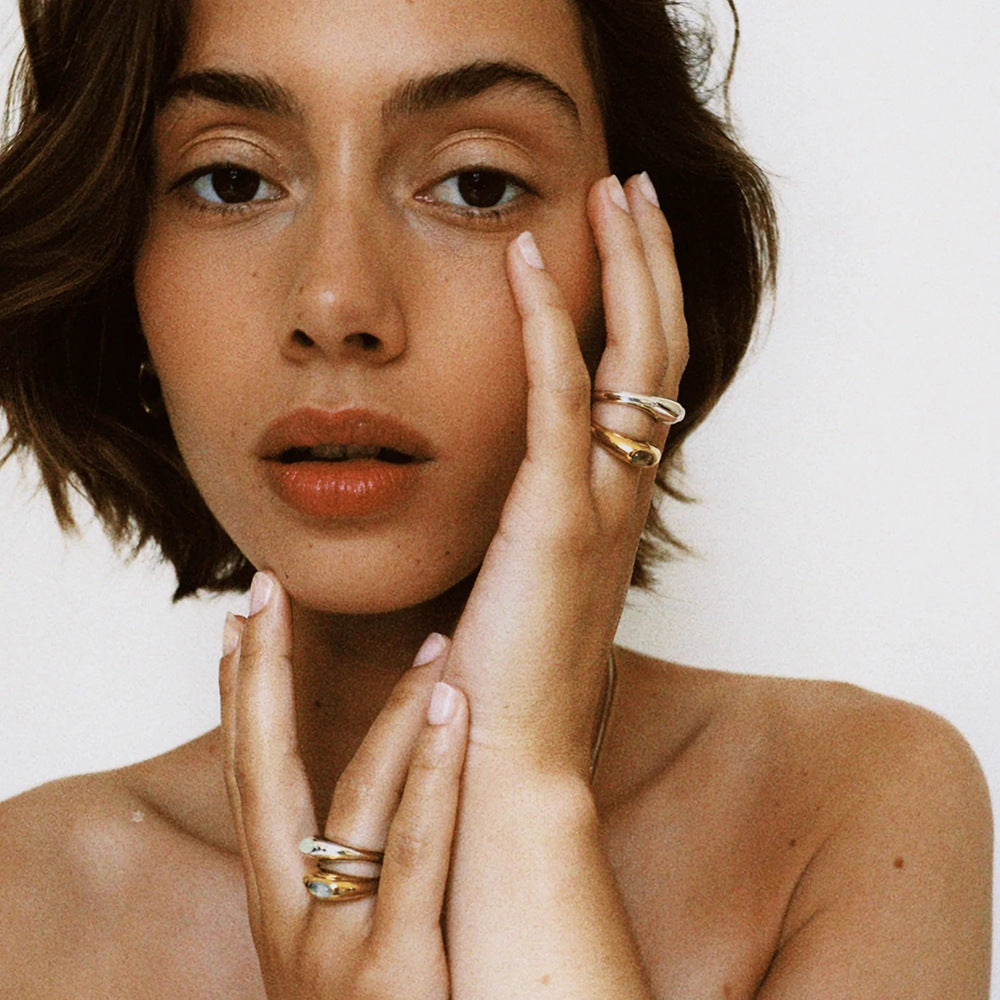 Trendy18k Gold Stainless Steel Resin Transparent Closed Ring Fashionable Non-Fading Jewelry