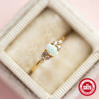 S925Sterling Silver Opal Ring Fashion Simple Diamond-Encrusted Women's Wedding Ring