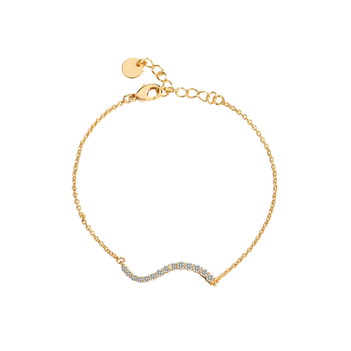 B0007 Small S Curved Bracelet Diamond-encrusted wavy twisted wire Gold-Plated Copper Jewelry