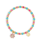 B0301 Pink Daisy Inlaid Zircon Bracelet Blue Shell Chalcedony Beads